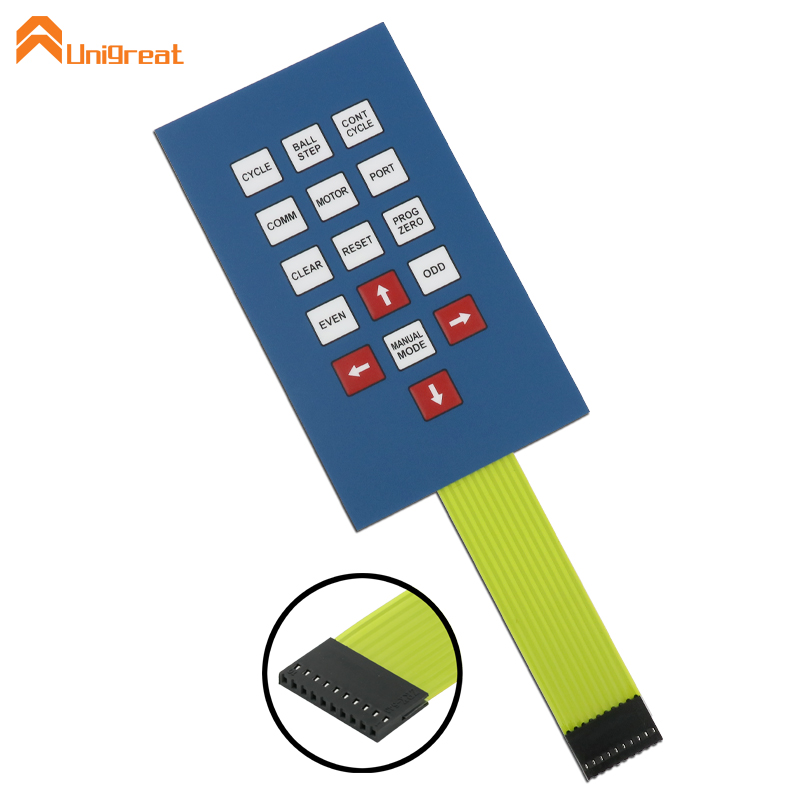 Custom silk screen printed tactile friction resistant plastic graphic overlay membrane switch keyboard with raised push button