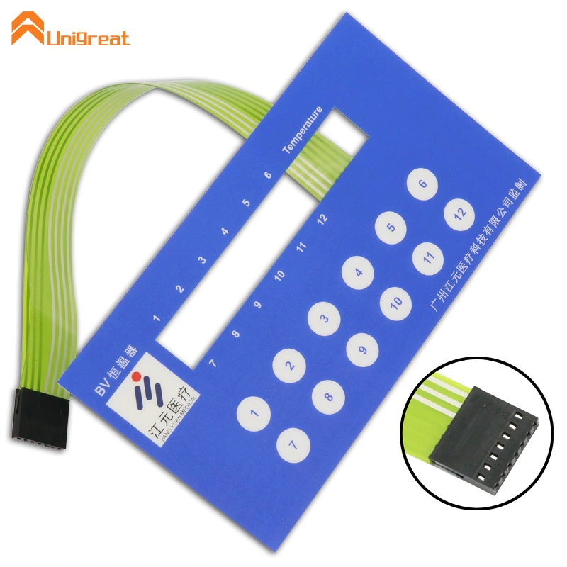 OEM customized tactile PET push button flexible circuit matrix keypad 6*2 membrane switch